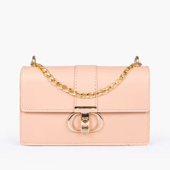 Peach east-west shoulder bag with half chain