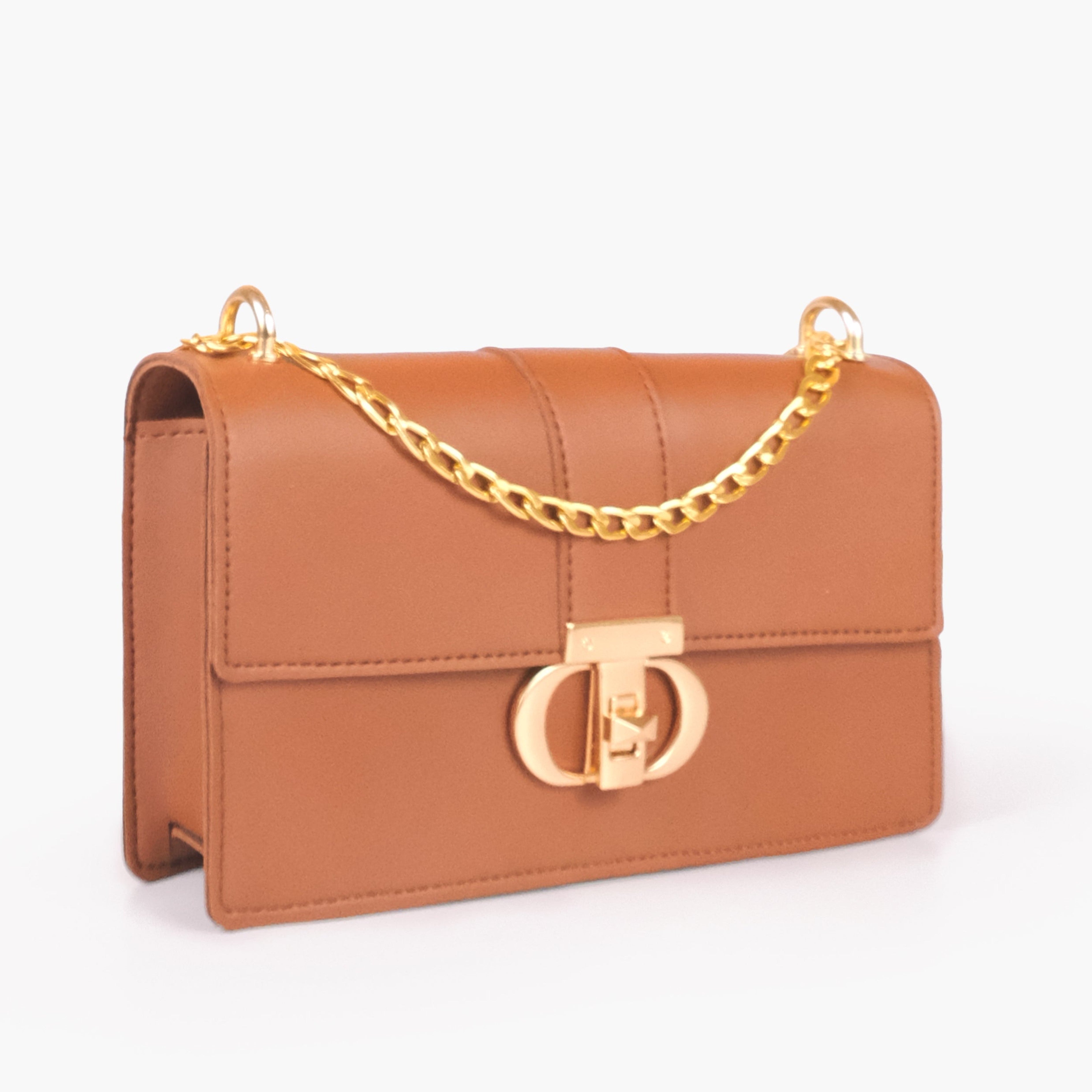 Tan east-west shoulder bag with half chain