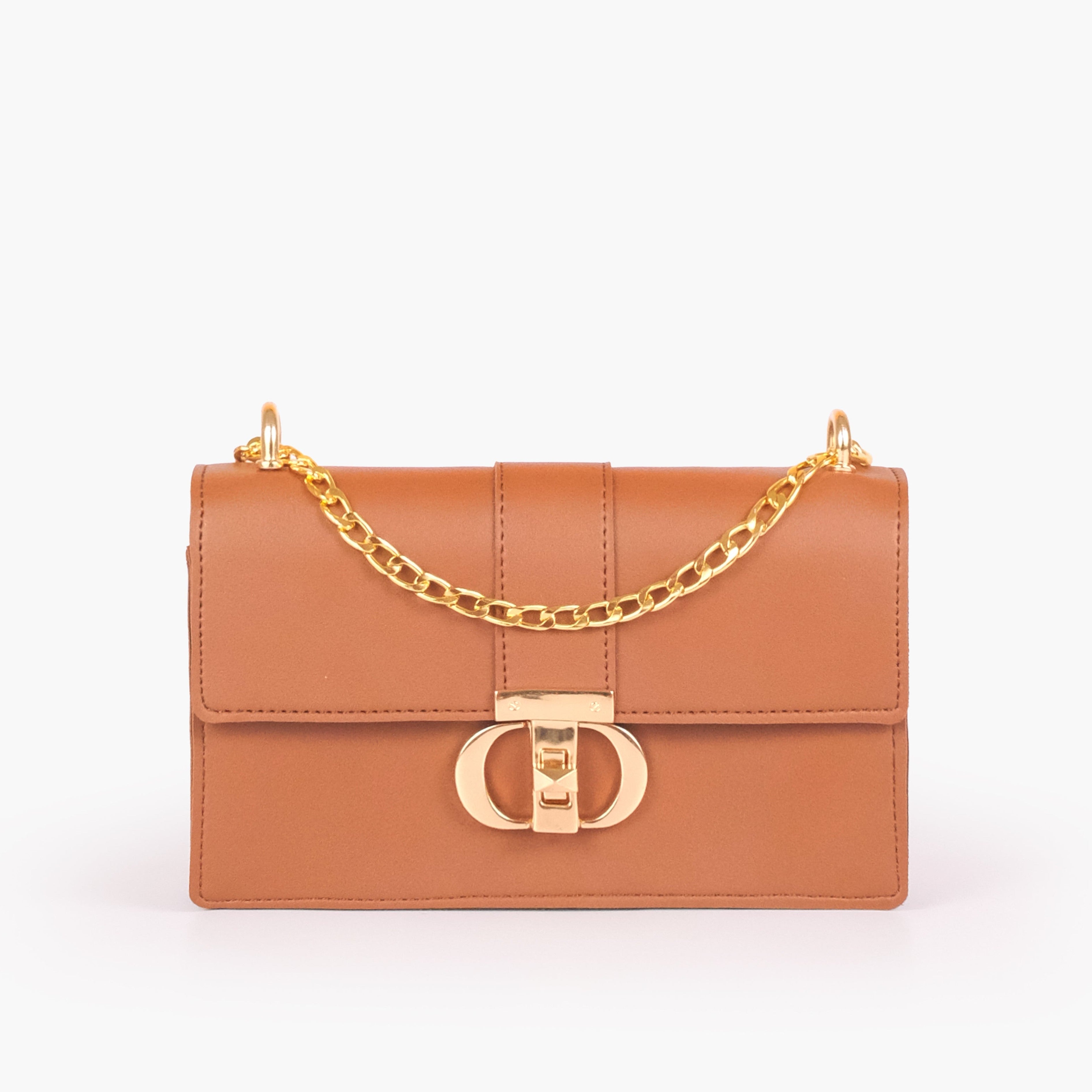 Tan east-west shoulder bag with half chain