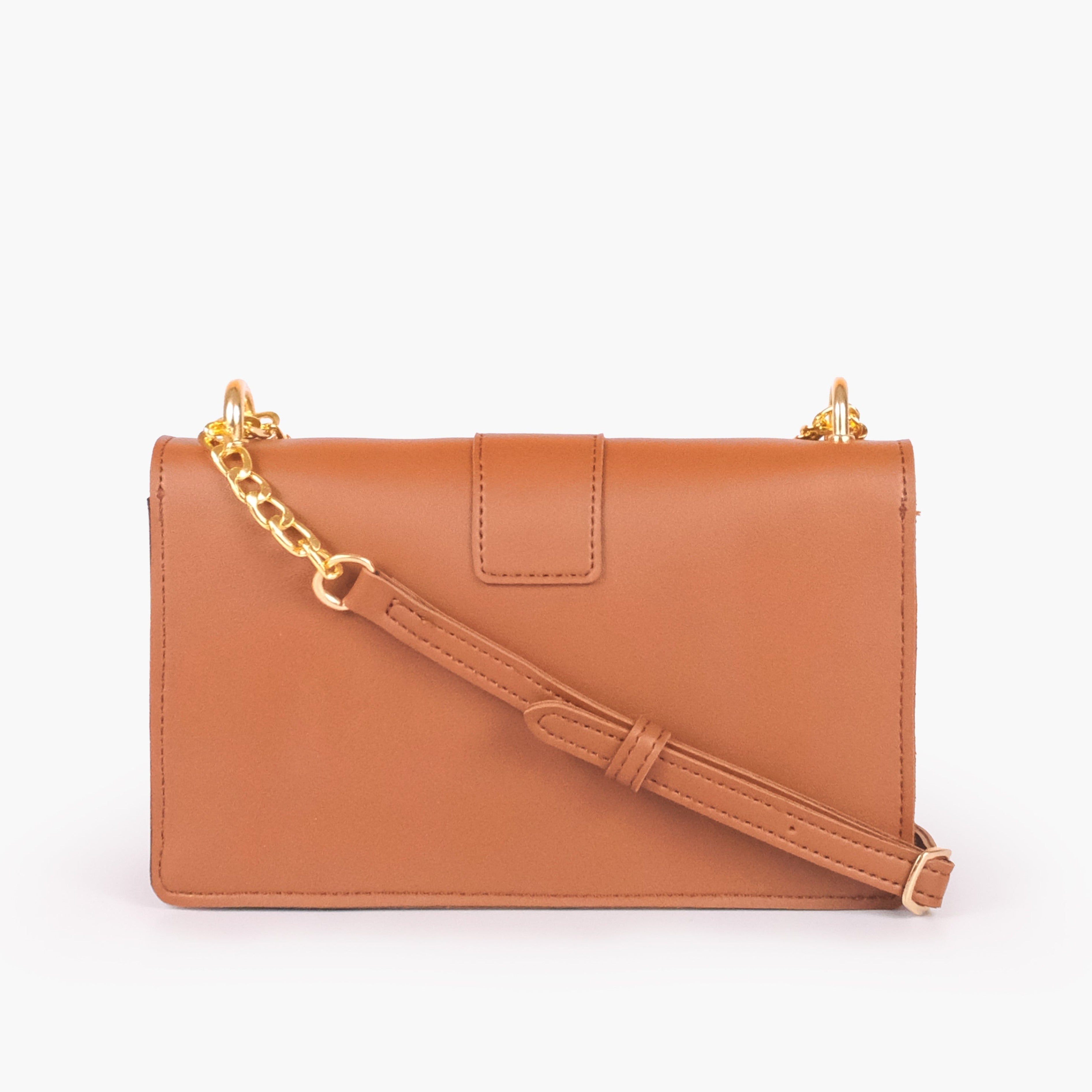 Tan east-west shoulder bag with half chain