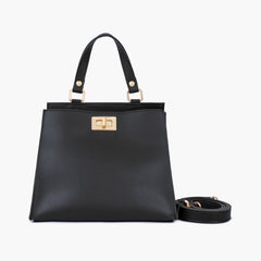 Black front lock top-handle mini bag