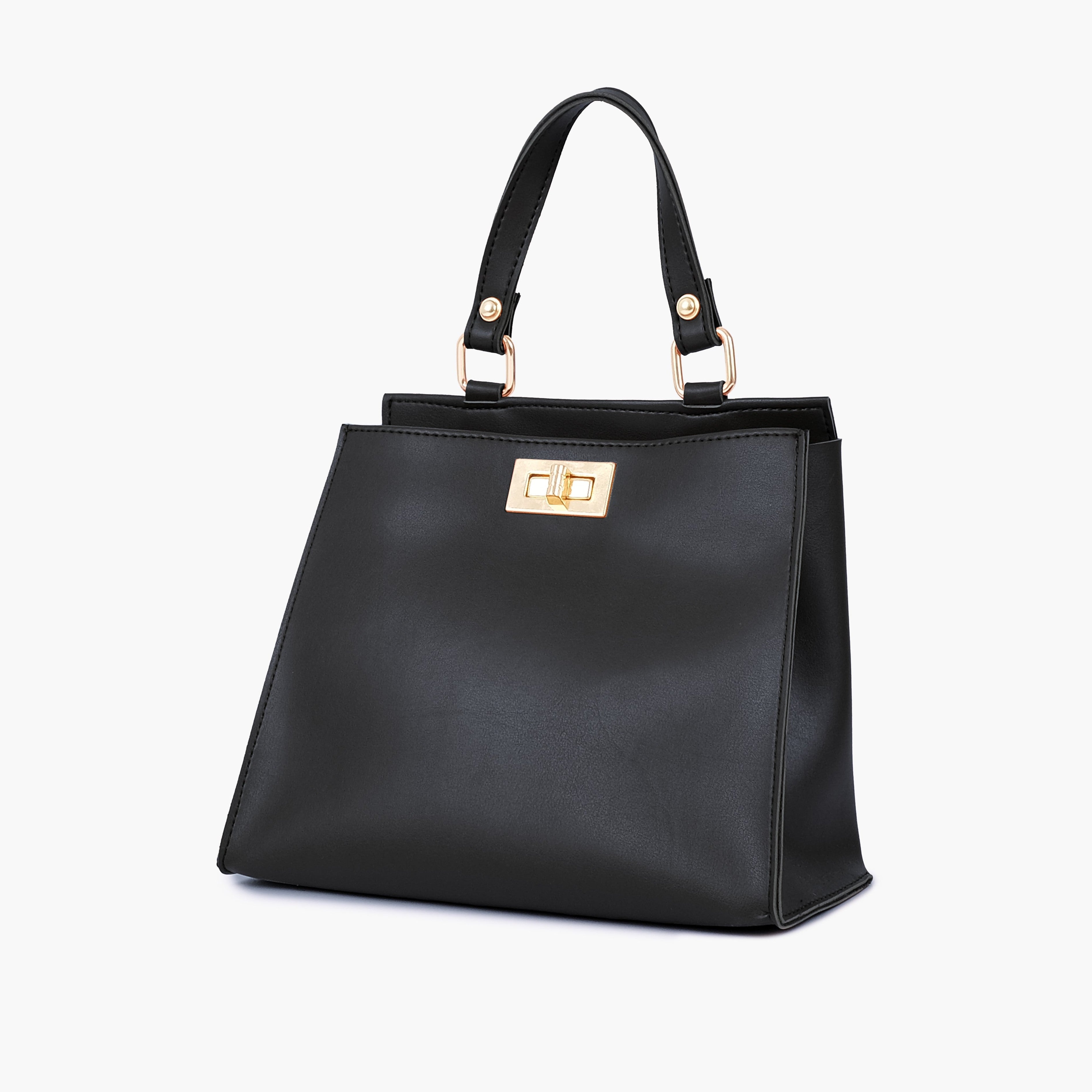 Black front lock top-handle mini bag