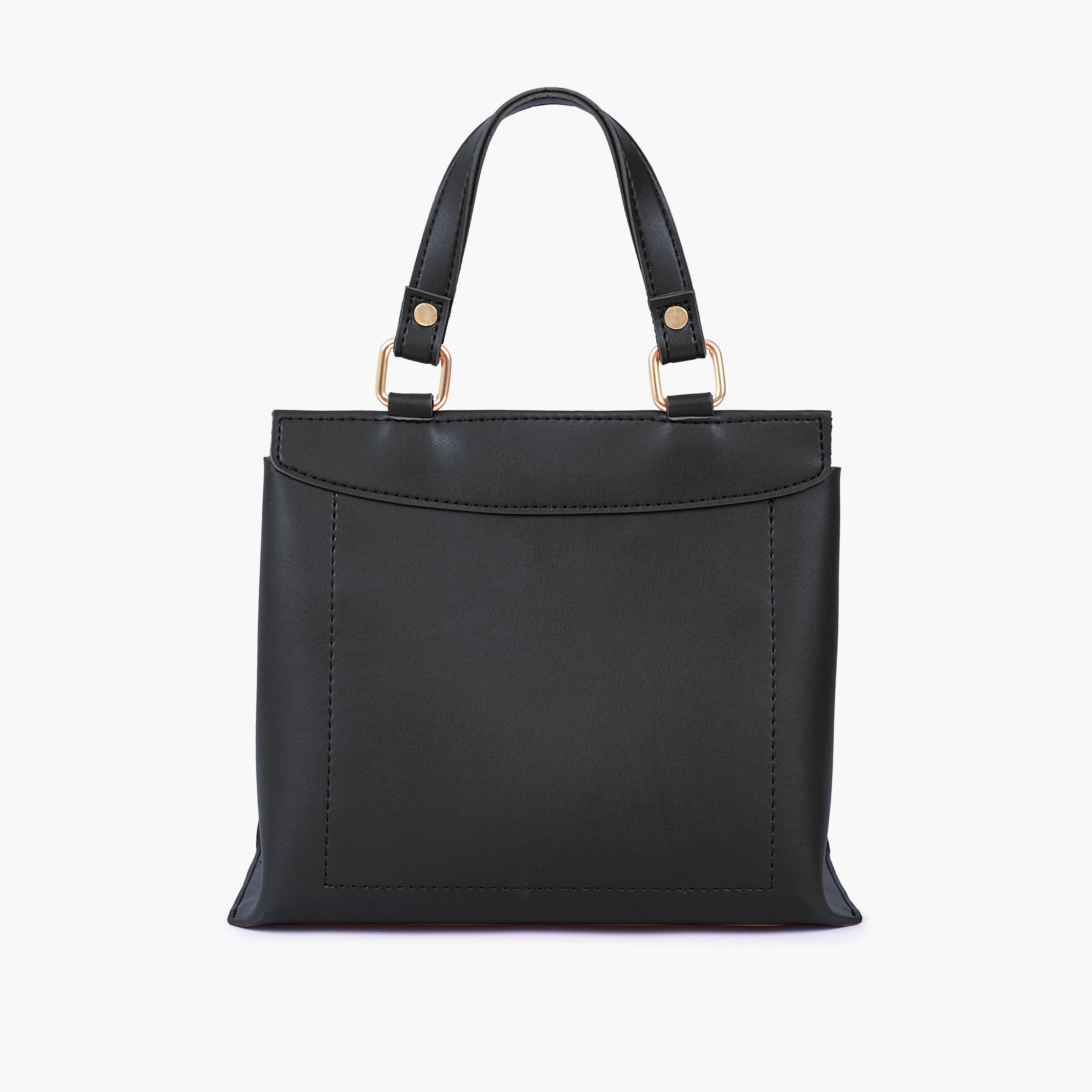Black front lock top-handle mini bag