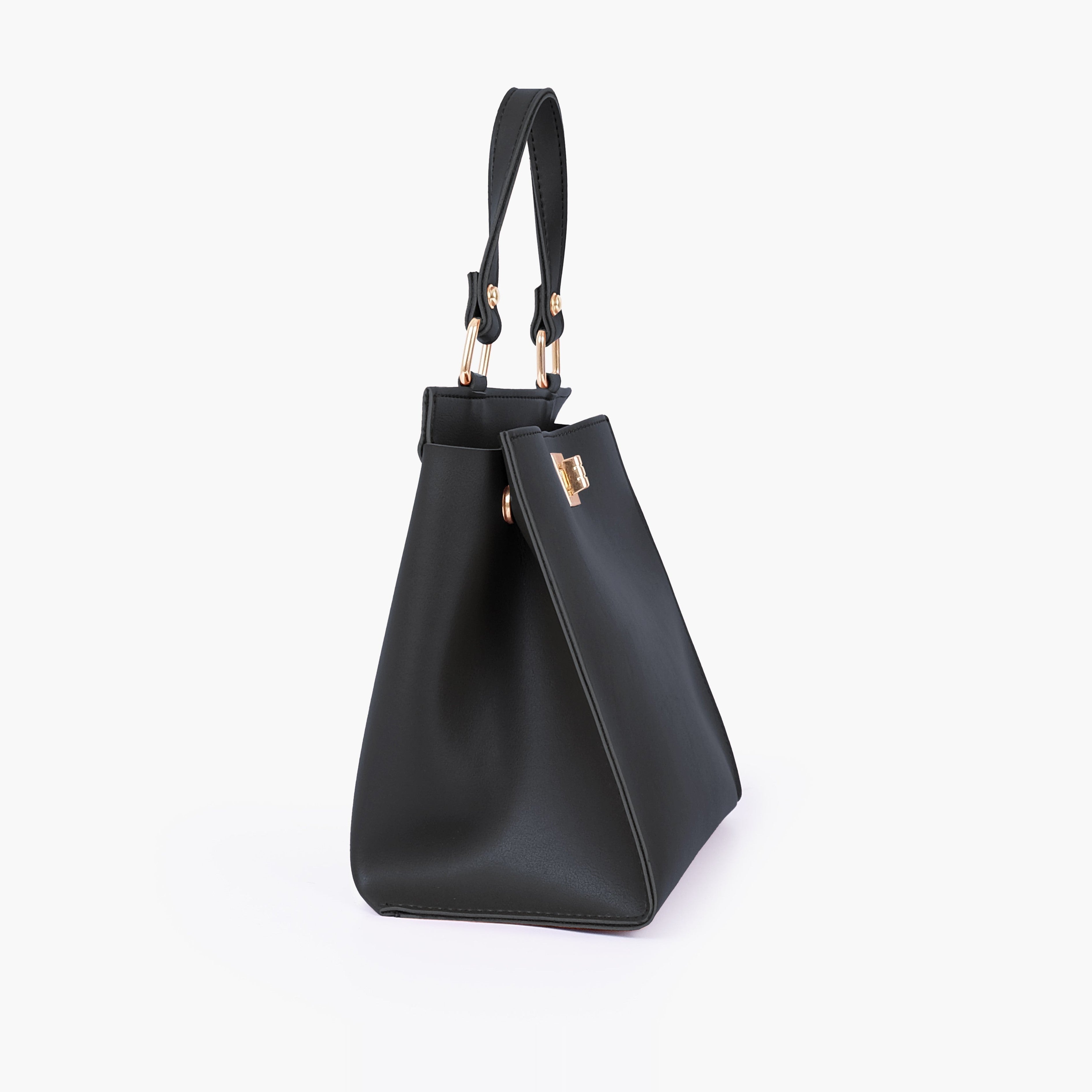 Black front lock top-handle mini bag