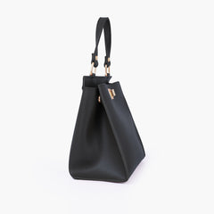 Black front lock top-handle mini bag