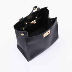 Black front lock top-handle mini bag