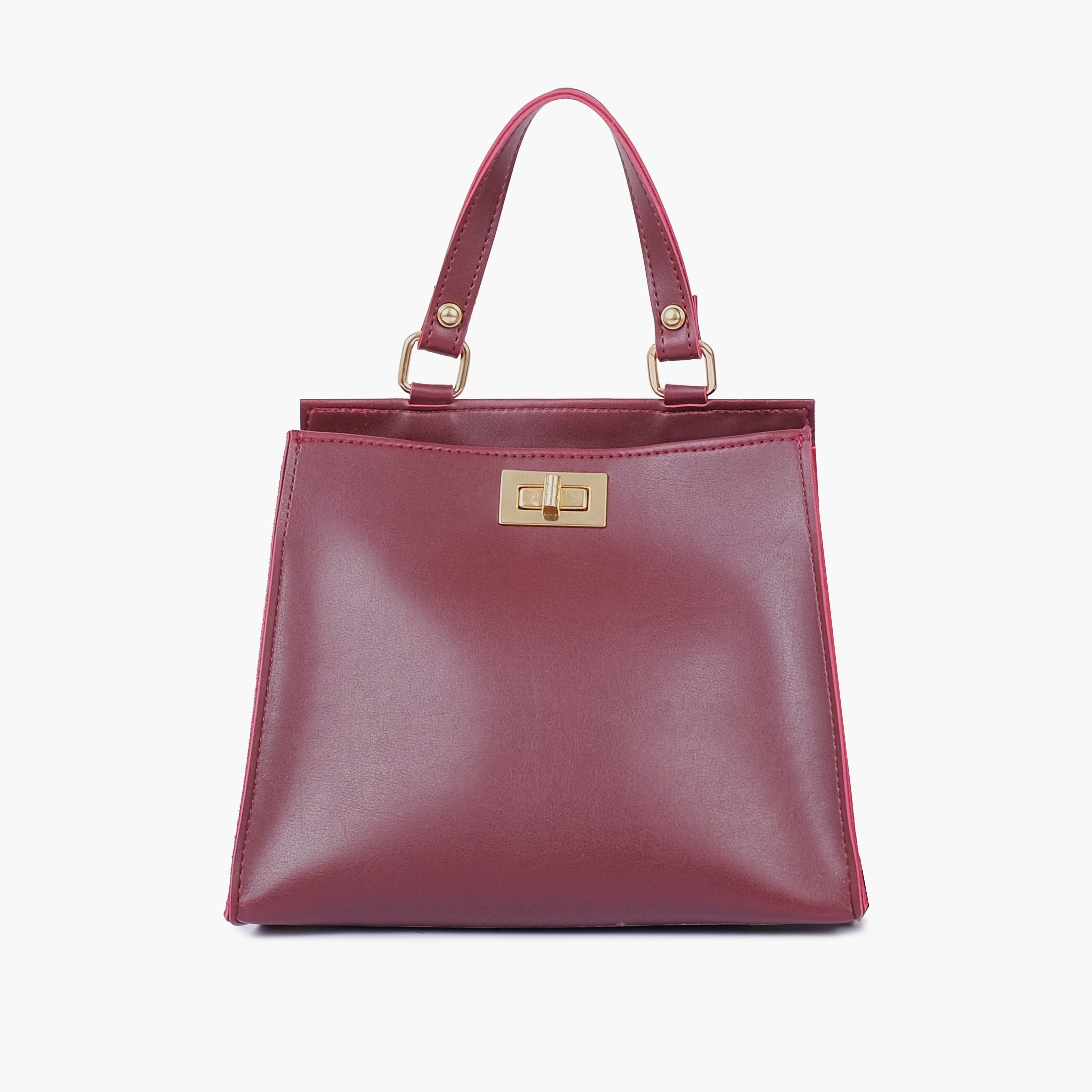 Burgundy suede front lock top-handle mini bag