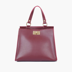 Burgundy suede front lock top-handle mini bag