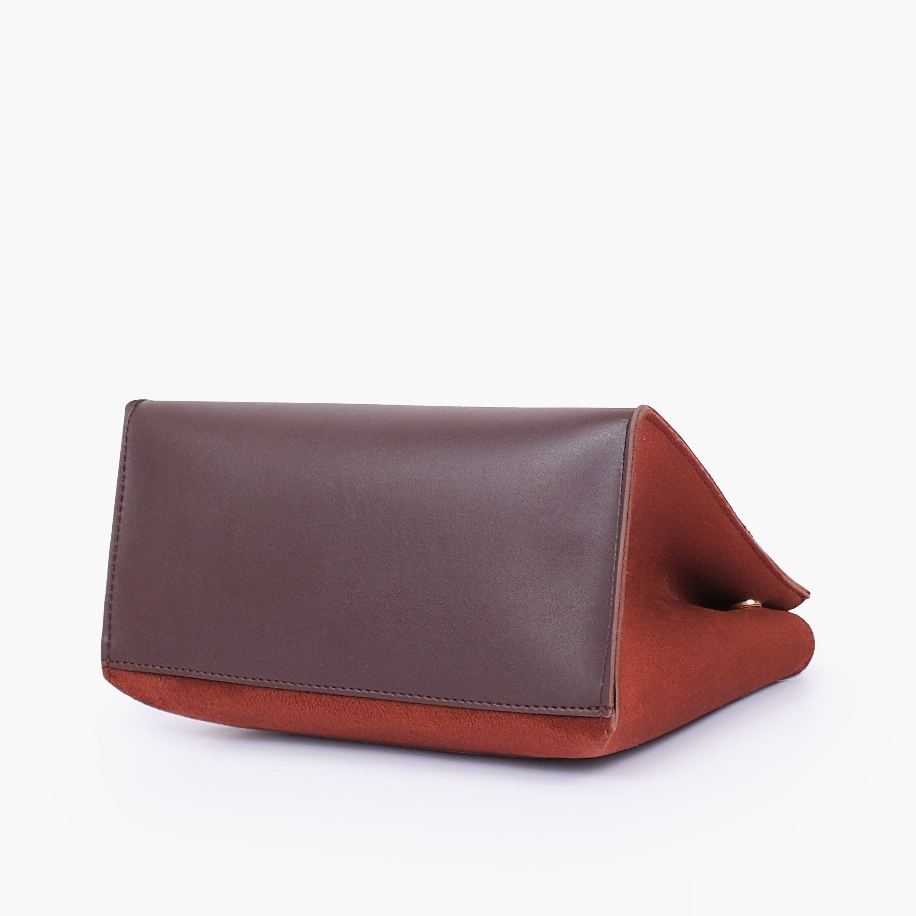 Dark brown suede front lock top-handle mini bag