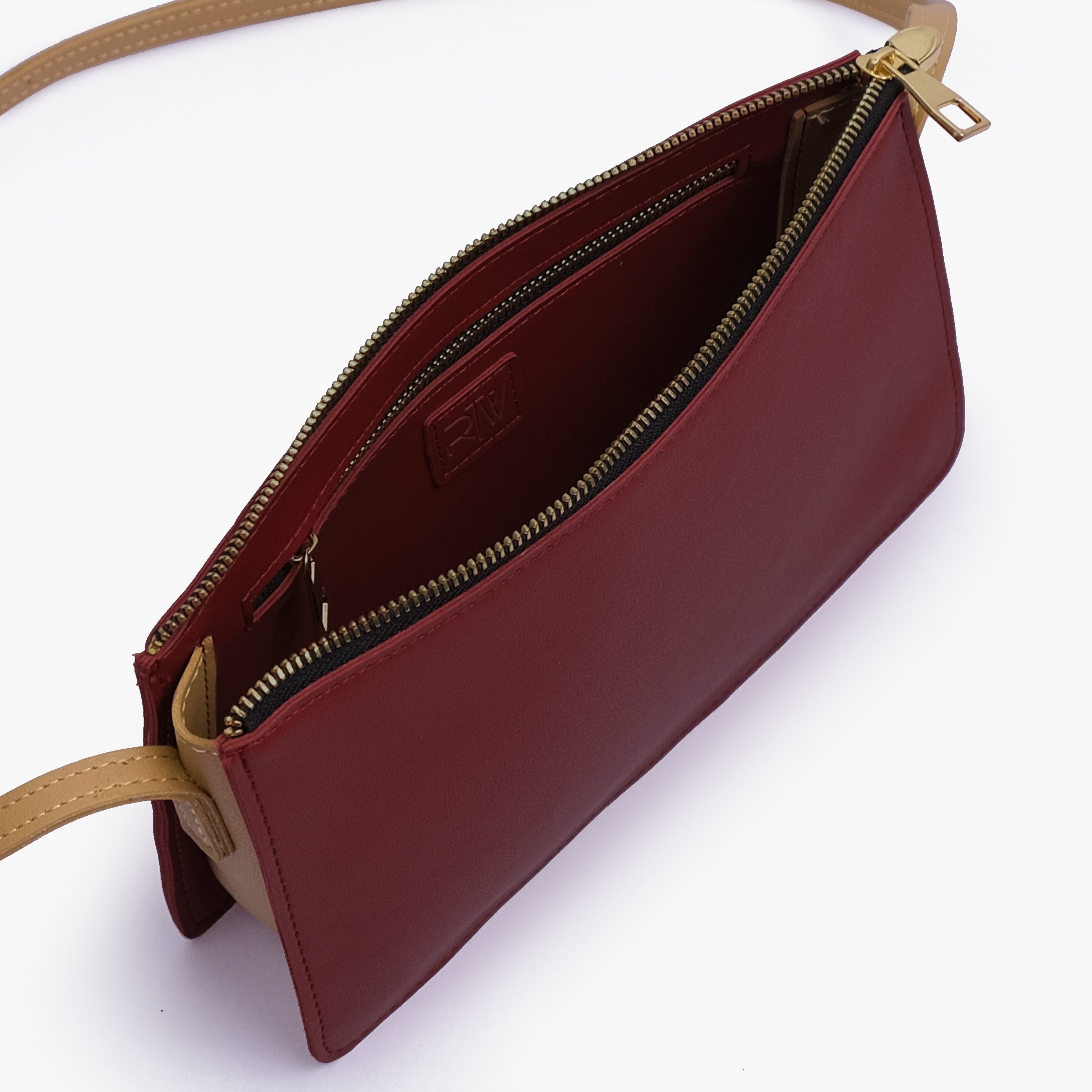 Maroon and coffee flat purse