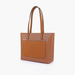 Tan front pocket tote bag