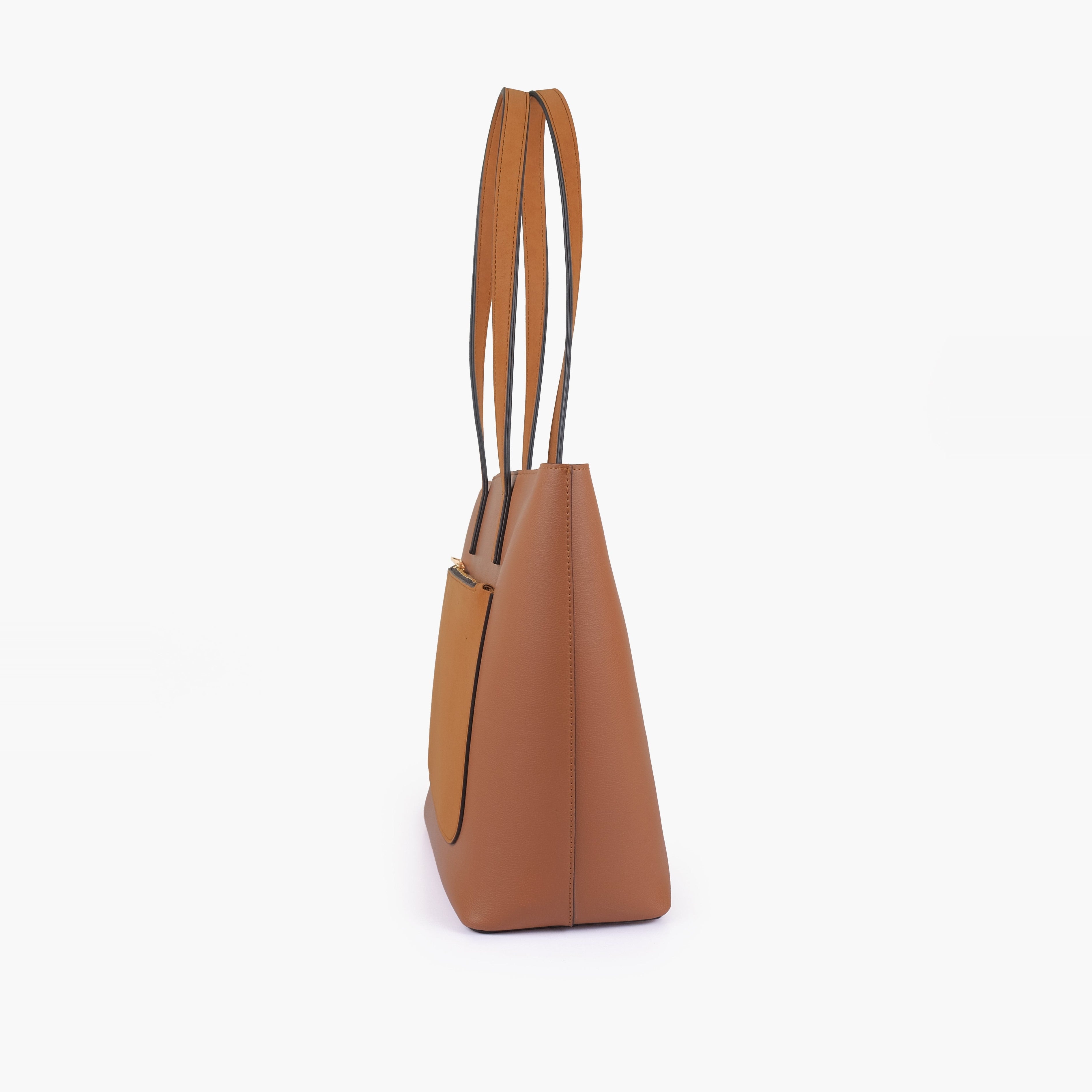 Tan front pocket tote bag