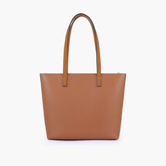 Tan front pocket tote bag