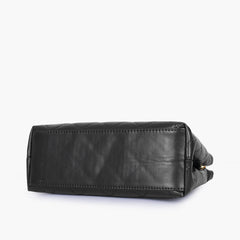 Black flap quilted bag with top handle