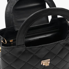 Black flap quilted bag with top handle