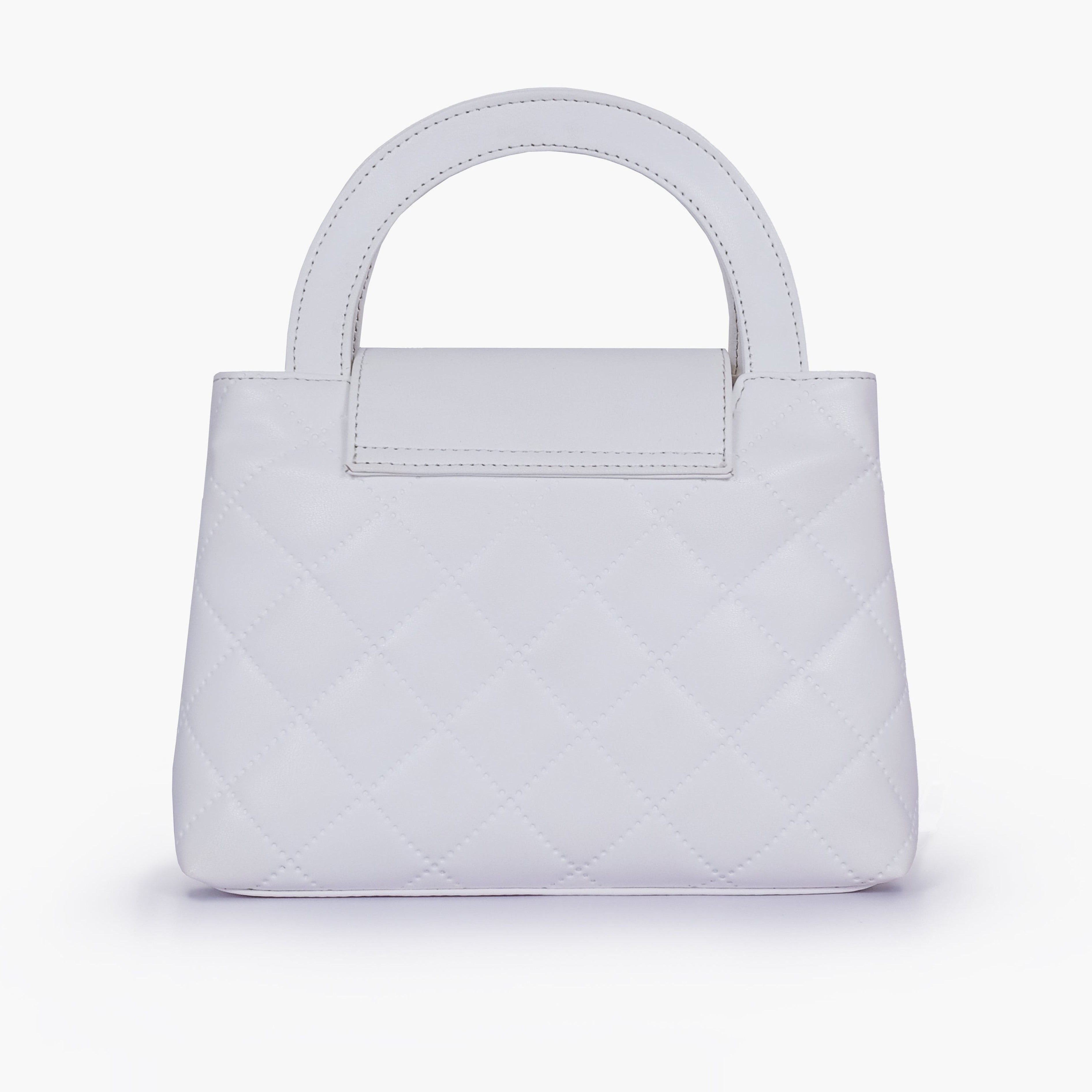 White flap quilted bag with top handle