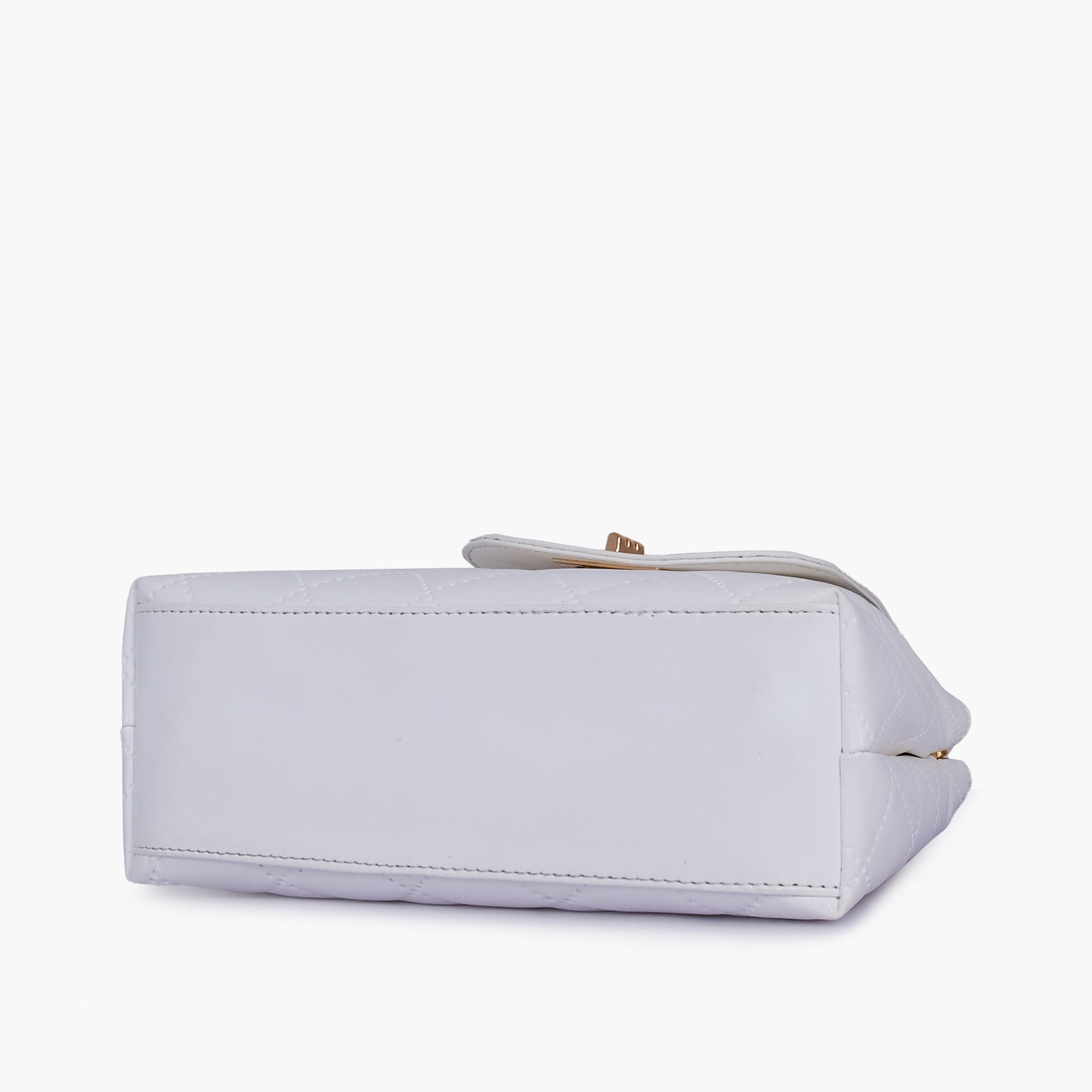 White flap quilted bag with top handle