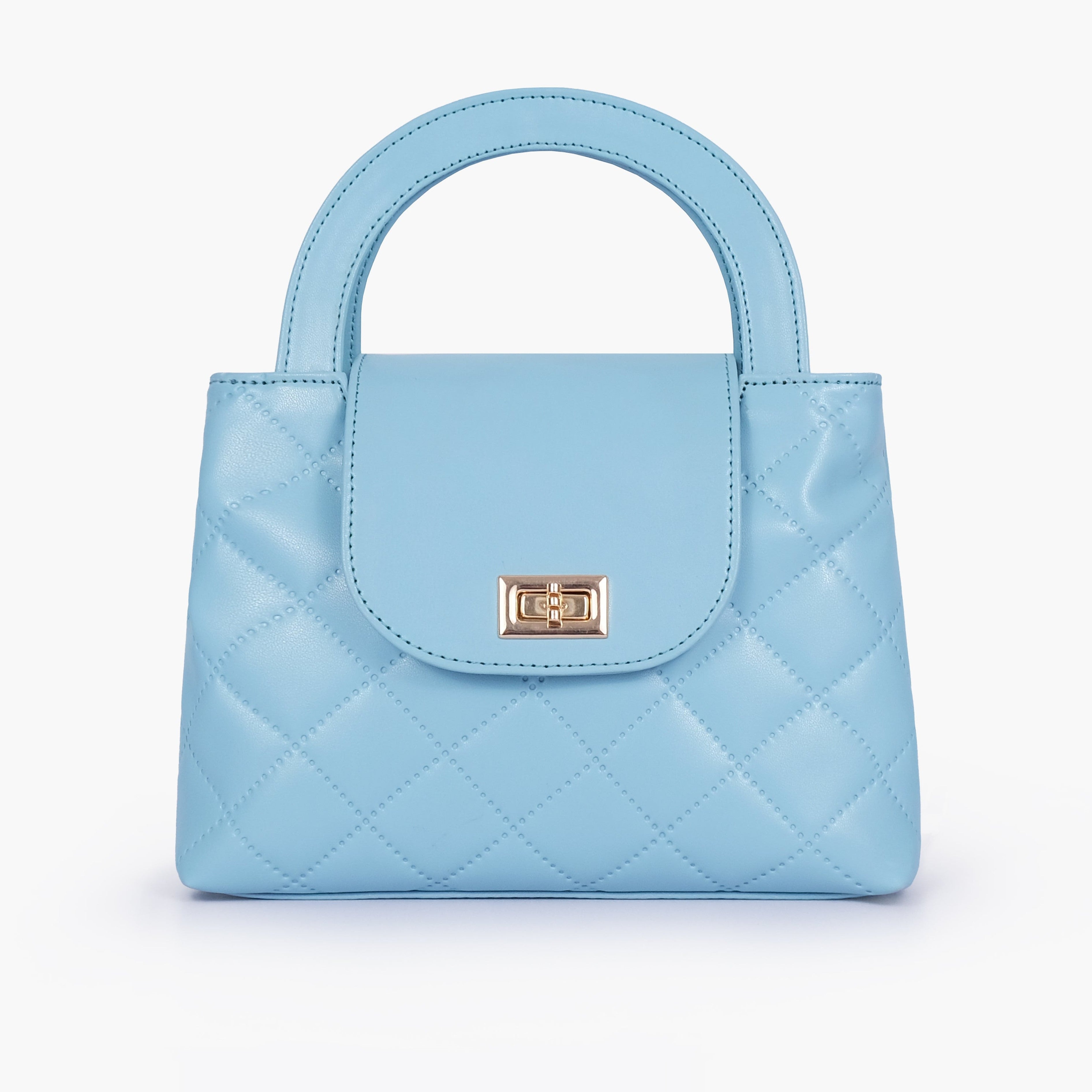 Sky blue flap quilted bag with top handle