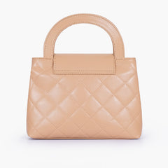 Beige flap quilted bag with top handle