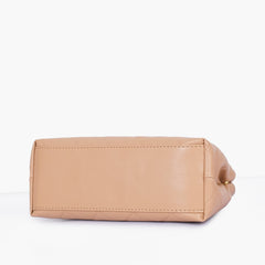 Beige flap quilted bag with top handle