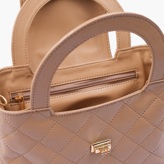 Beige flap quilted bag with top handle