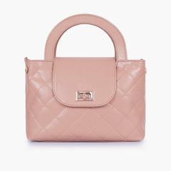 Baby pink flap quilted bag with top handle