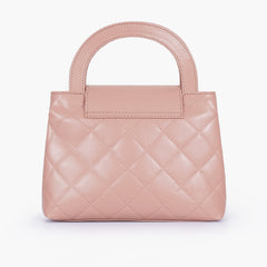 Baby pink flap quilted bag with top handle