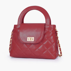 Maroon flap quilted bag with top handle
