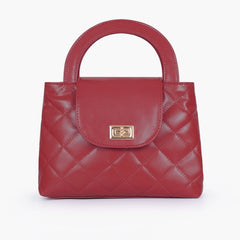 Maroon flap quilted bag with top handle