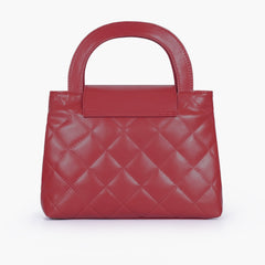 Maroon flap quilted bag with top handle
