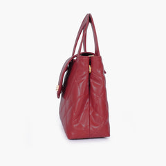 Maroon flap quilted bag with top handle
