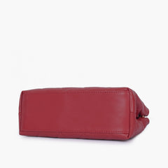 Maroon flap quilted bag with top handle