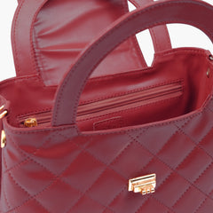 Maroon flap quilted bag with top handle
