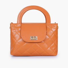 Mustard flap quilted bag with top handle