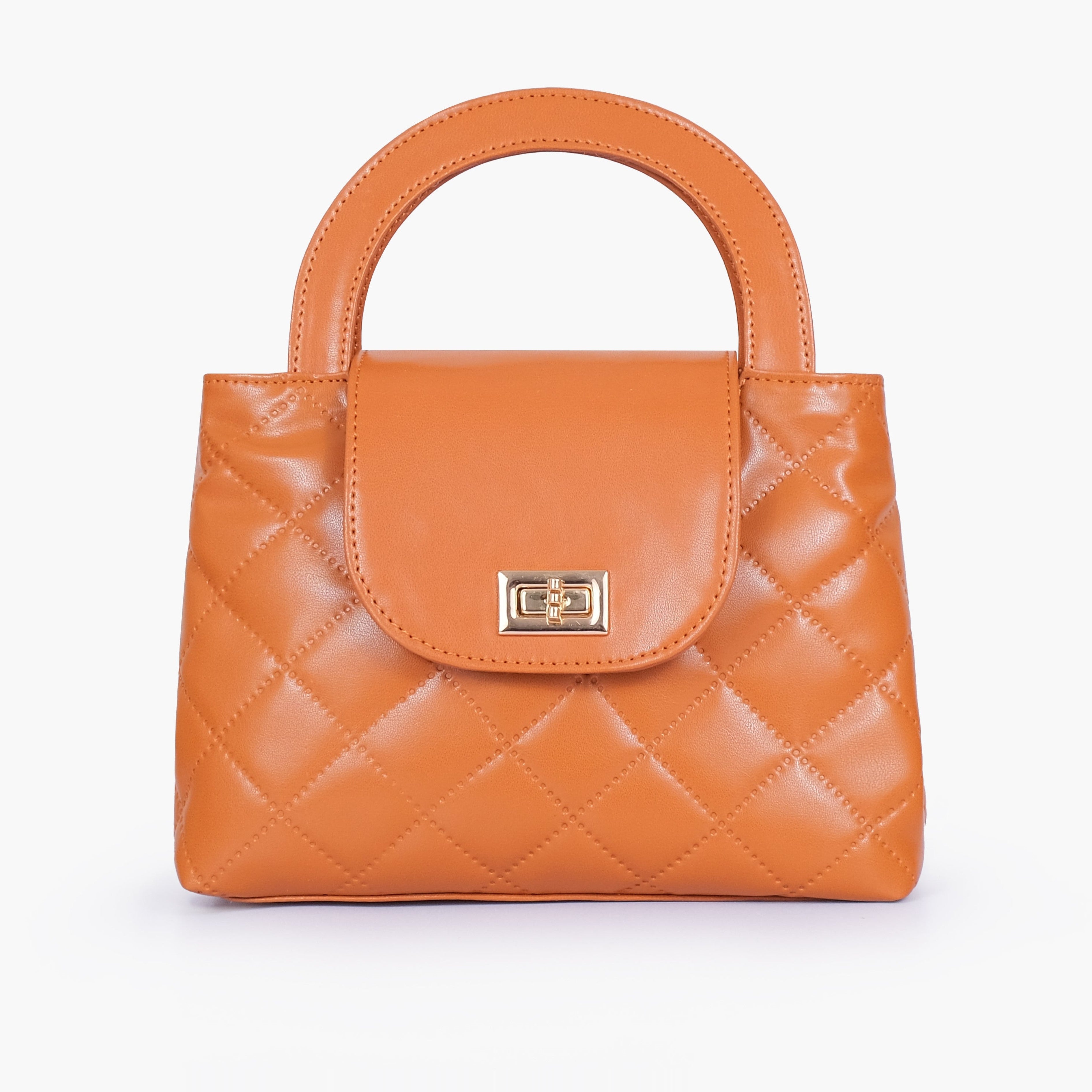 Mustard flap quilted bag with top handle