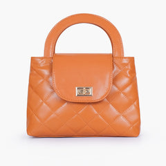 Mustard flap quilted bag with top handle