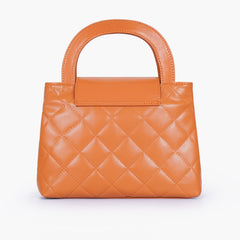 Mustard flap quilted bag with top handle