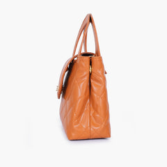 Mustard flap quilted bag with top handle