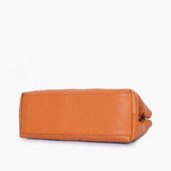 Mustard flap quilted bag with top handle