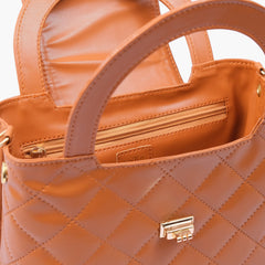 Mustard flap quilted bag with top handle