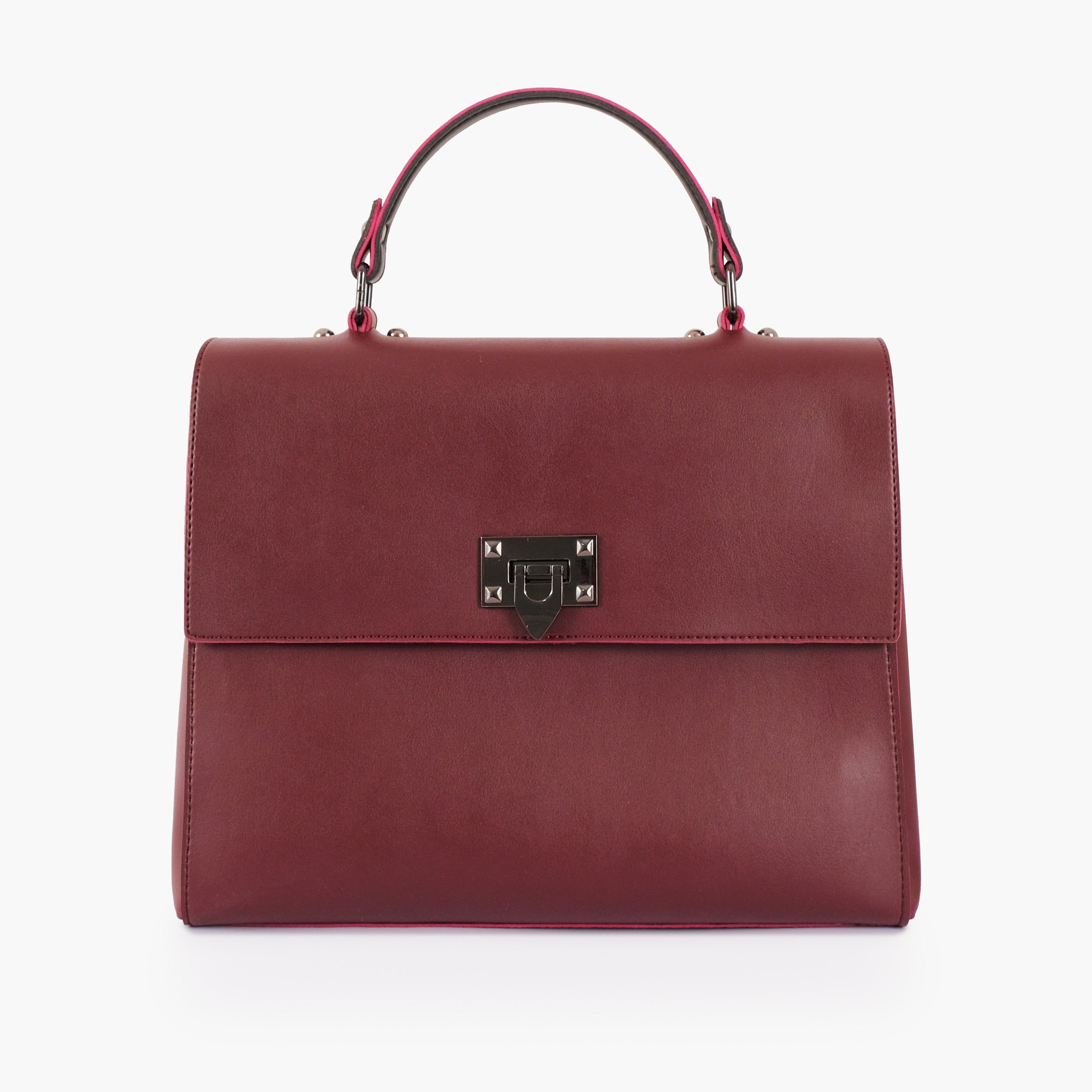 Burgundy flap-over top-handle bag