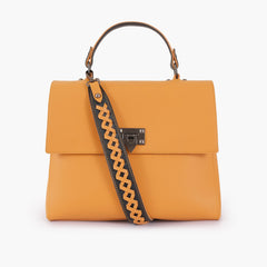 Mustard flap-over top-handle bag
