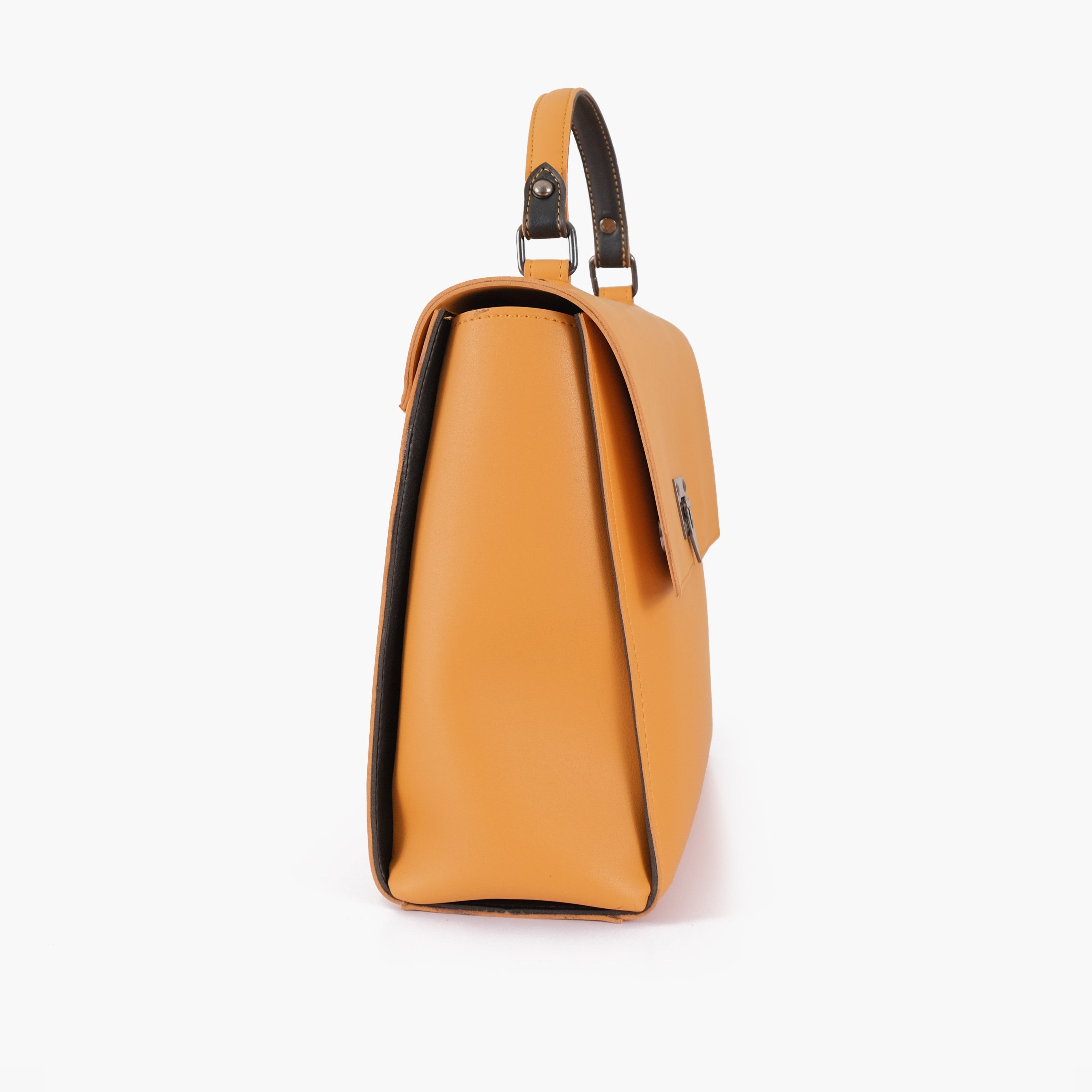 Mustard flap-over top-handle bag