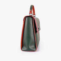 Army green flap-over top-handle bag