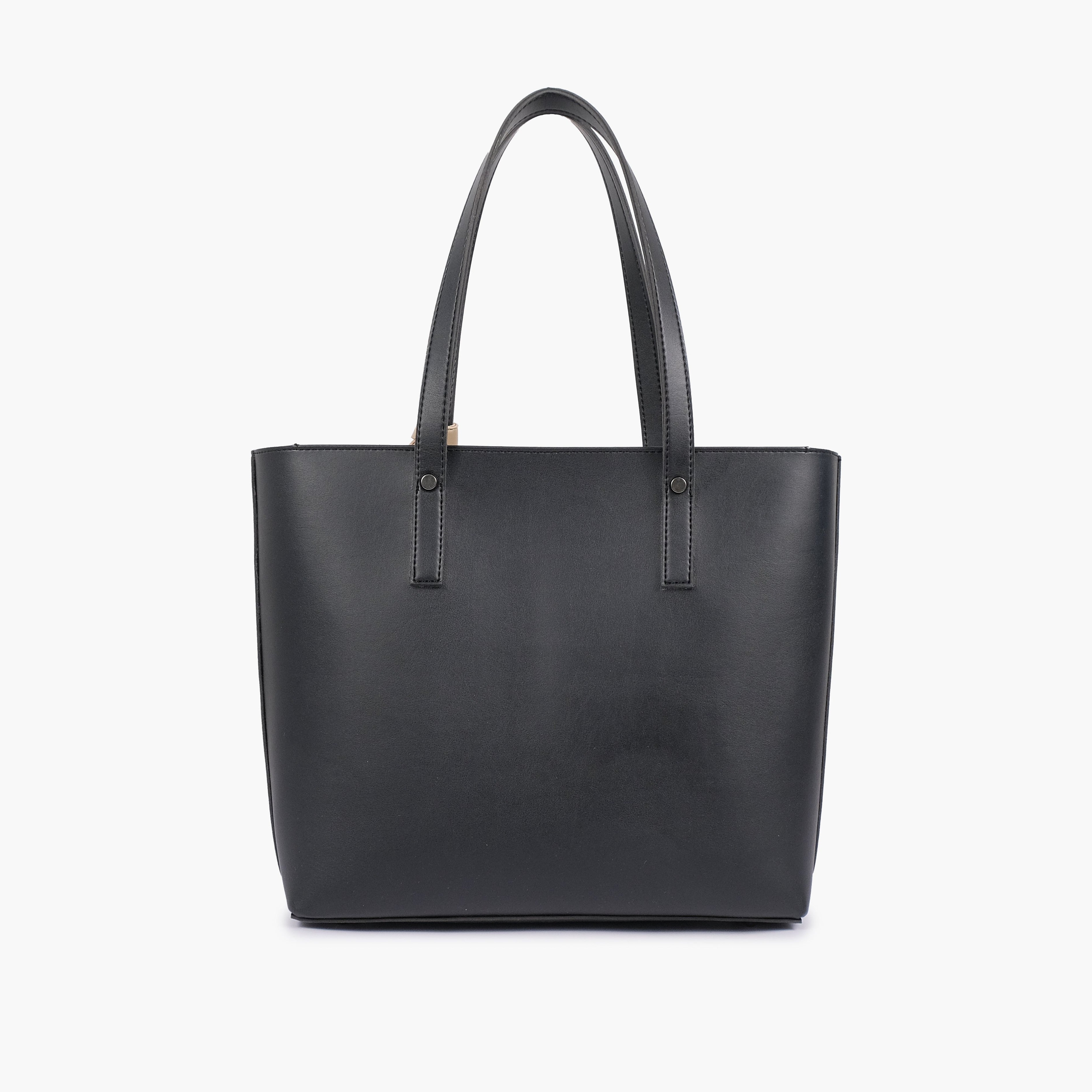 Black tote bag with detachable pouch