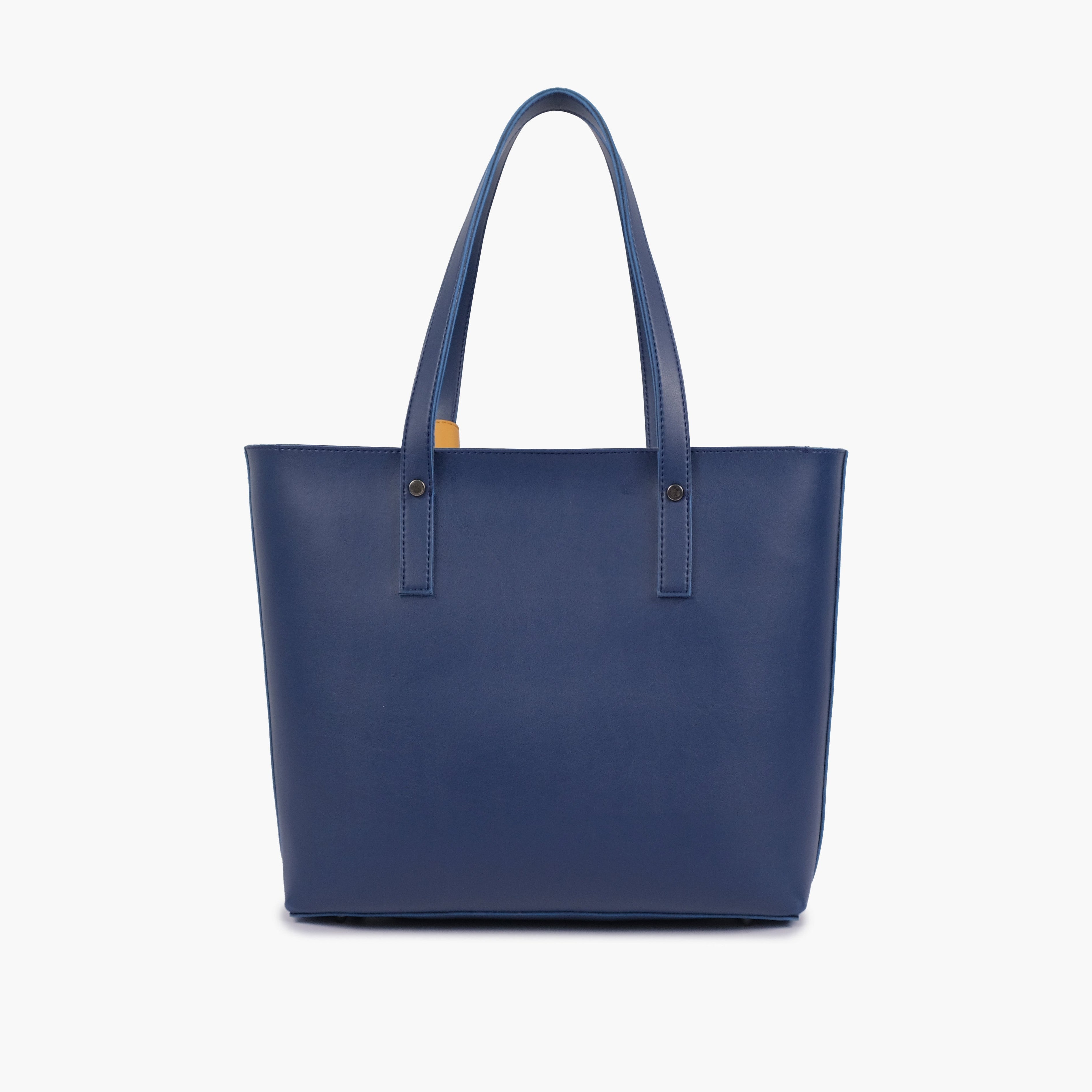 Blue tote bag with detachable pouch