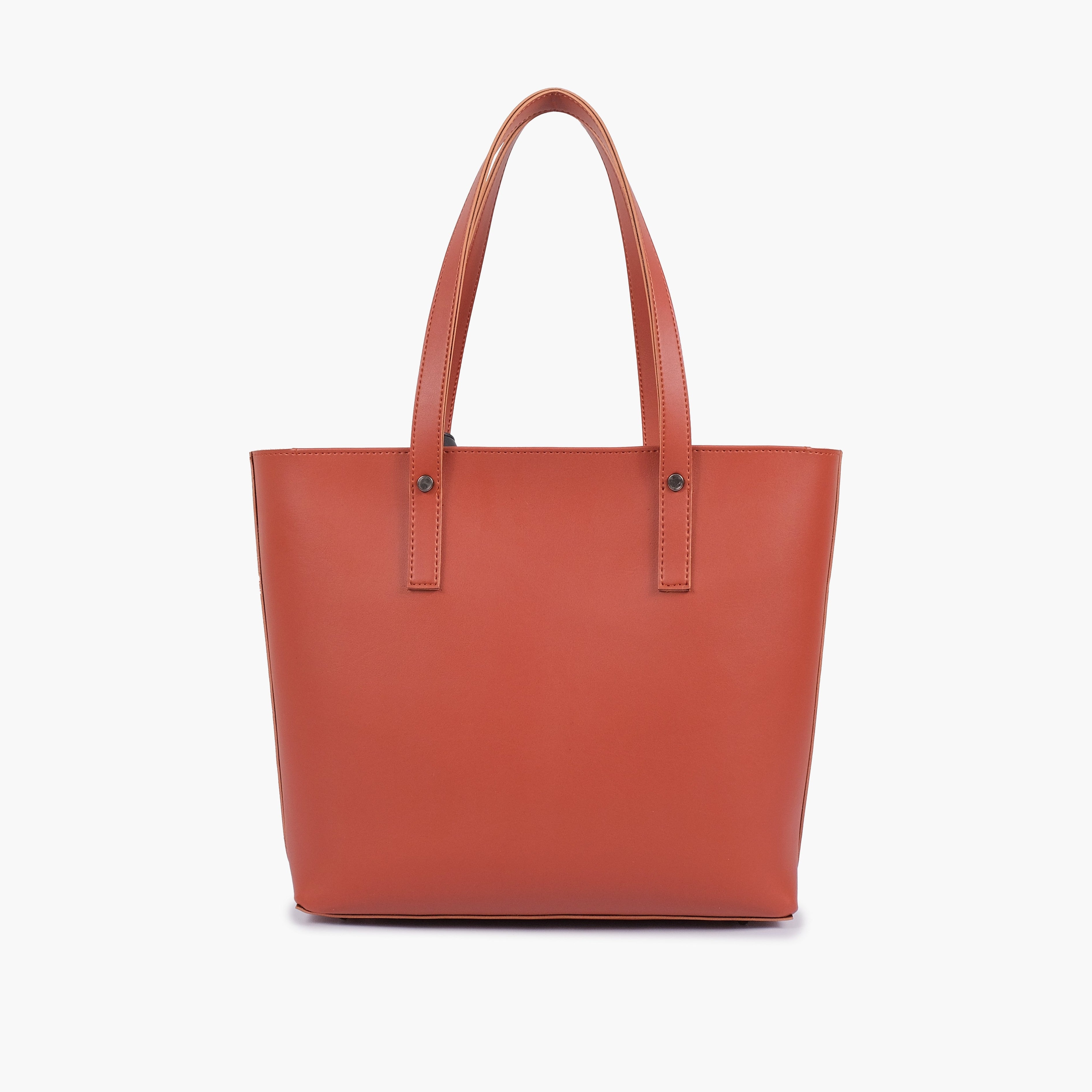 Rust tote bag with detachable pouch