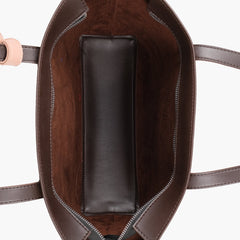 Dark brown tote bag with detachable pouch