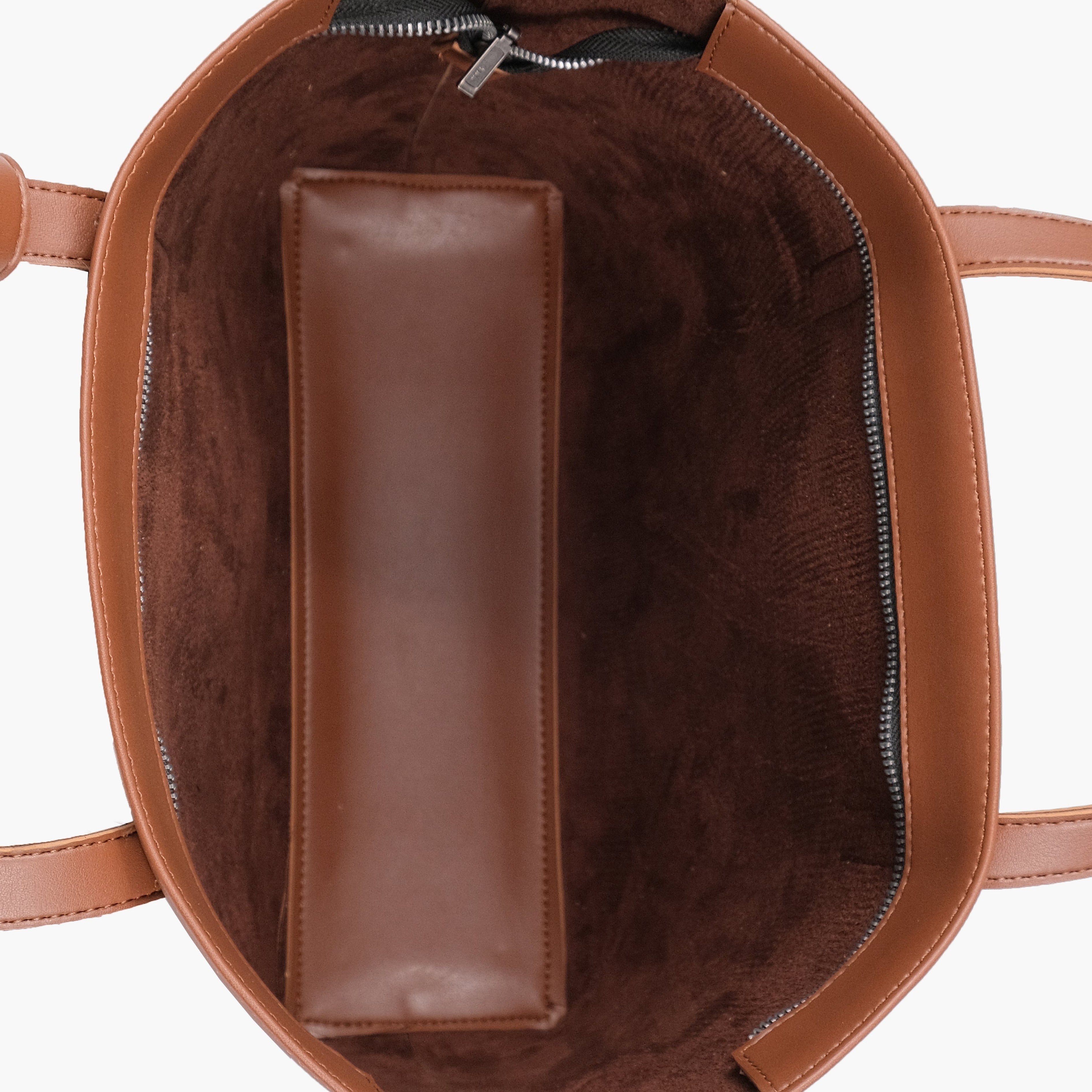 Brown tote bag with detachable pouch