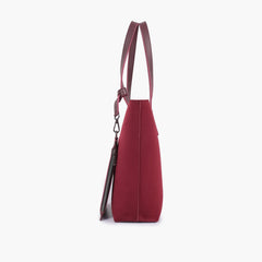Burgundy suede tote bag with detachable pouch